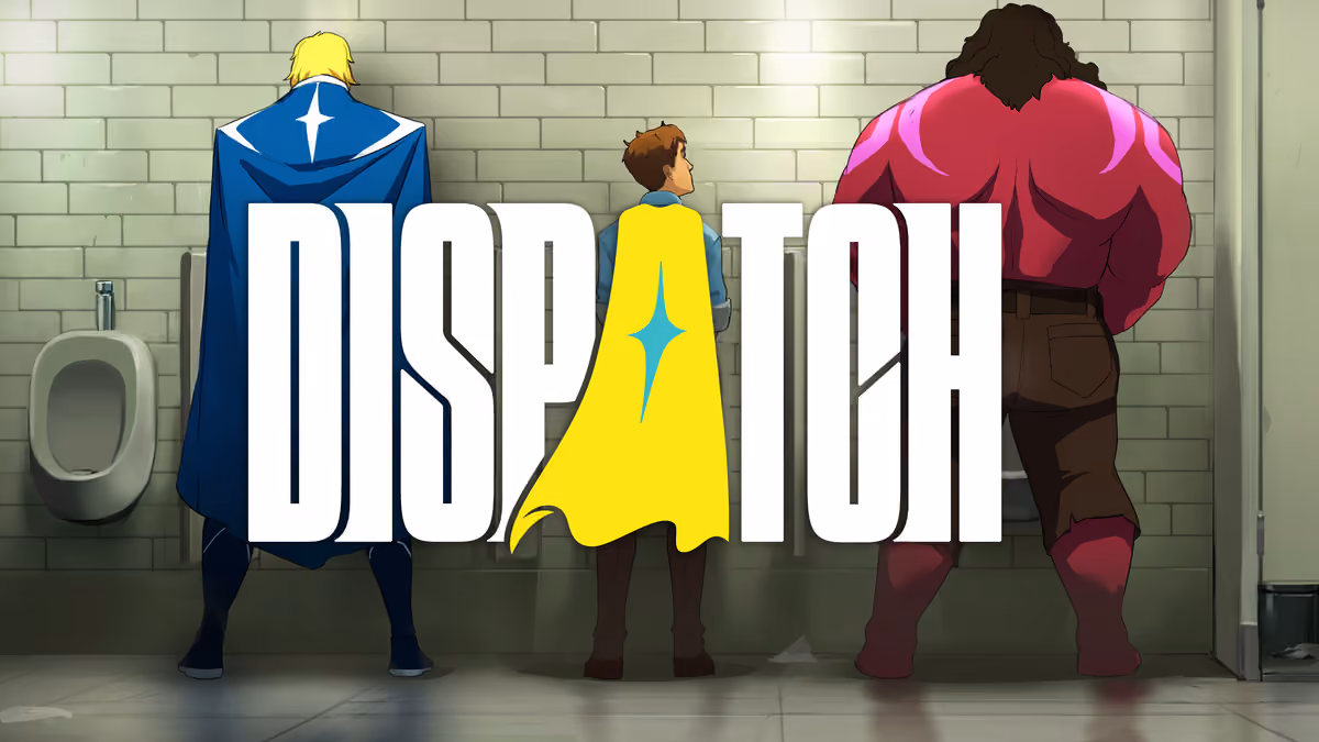 Dispatch title screen with the game logo