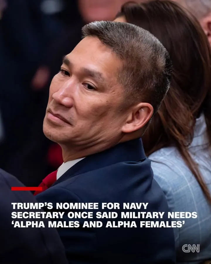 CNN graphic showing Hung Cao beneath the headline “Trump's nominee for Navy secretary once said military needs ‘alpha males and alpha females’”