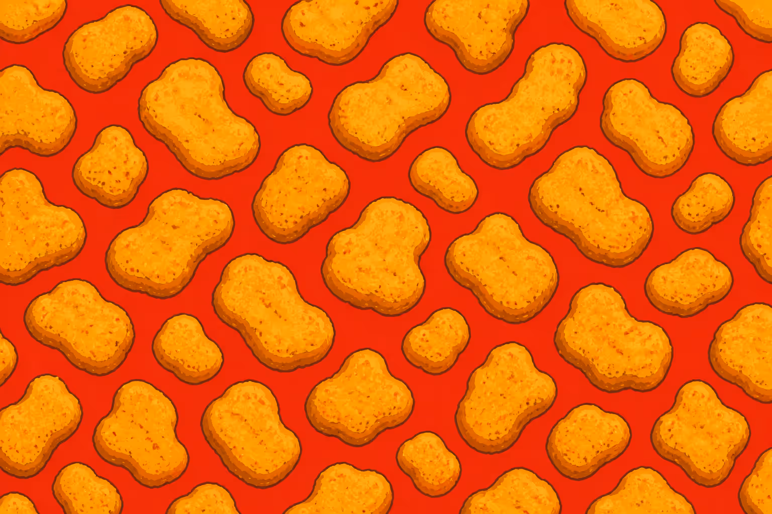 Cartoon pattern: irregular golden nuggets repeated on a paprika-red field