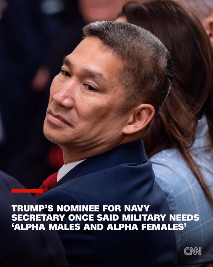 CNN graphic showing Hung Cao beneath the headline “Trump's nominee for Navy secretary once said military needs ‘alpha males and alpha females’”