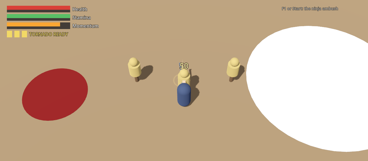 An early Milak: a blue capsule hits straw training dummies.